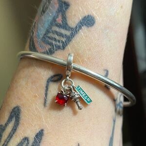 Silver Charm for Bracelet with Red and Silver Accents